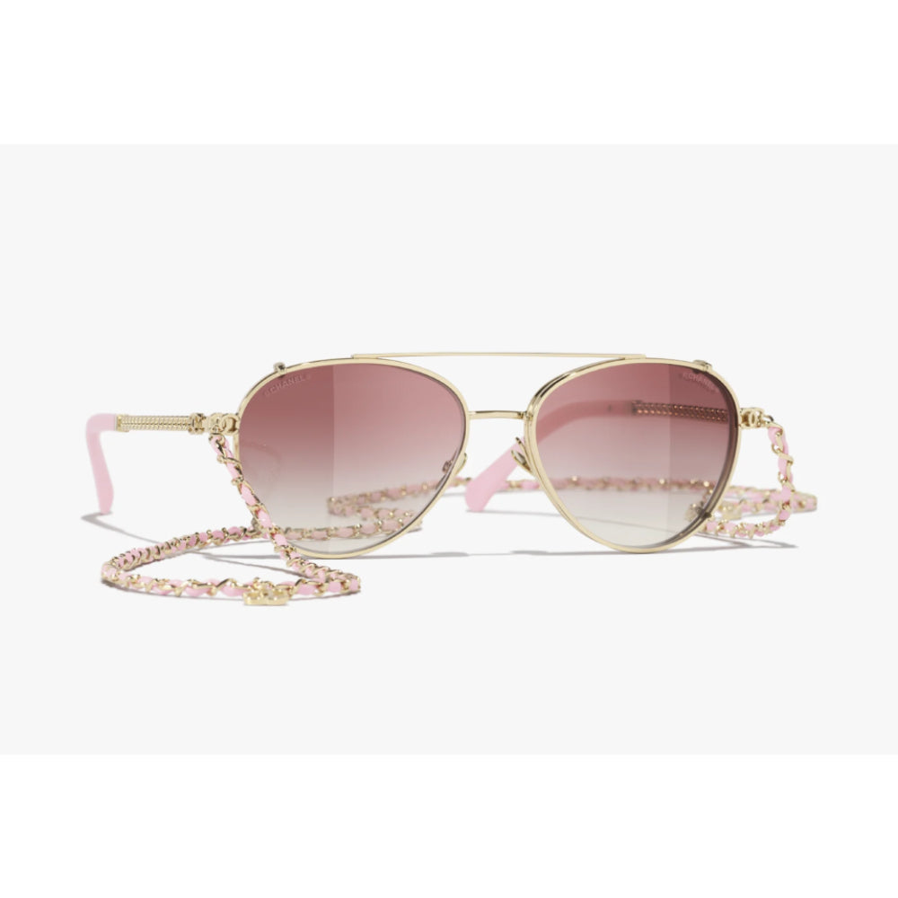 Chanel Pilotensonnenbrille CH4292 in hellem Gold mit roséfarbenem Sonnenclip